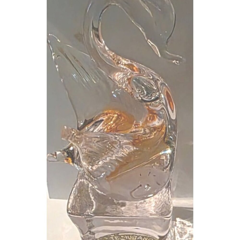 Vintage Sculpture Murano Swan GlassAmber Highlights Art Glass Handmade Italy 5”